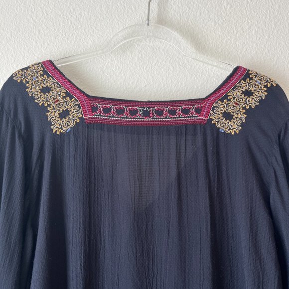 Free People Wild One Peasant Mini Dress Long Sleeve Embroidered Drop Waist Black - Picture 11 of 12